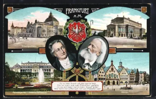 AK Frankfurt / Main, Schauspielhaus, Opernhaus, Römer, Gesellschaftshaus