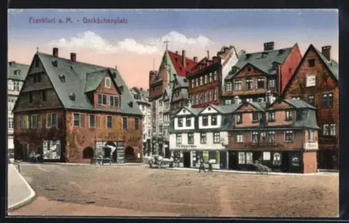 AK Alt-Frankfurt, Garküchenplatz mit Geschäften