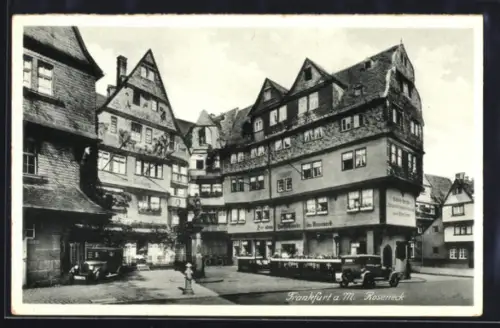 AK Alt-Frankfurt, Roseneck mit Gasthaus zur alten Dorfschmiede