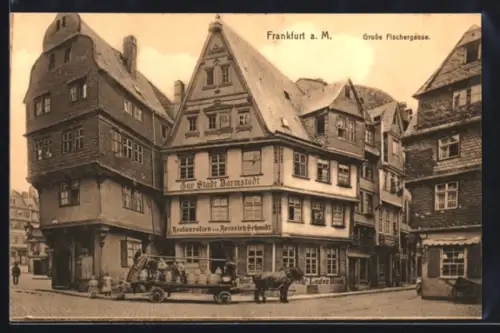AK Alt-Frankfurt, Grosse Fischergasse mit Restaurant Zur Stadt Darmstadt