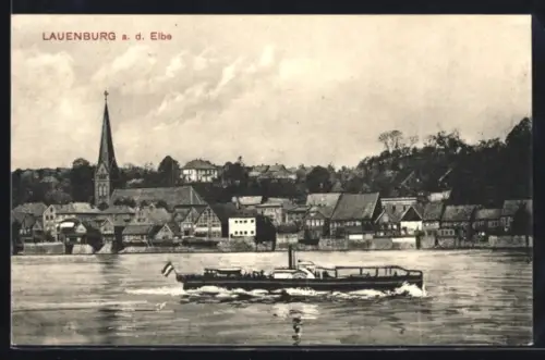 AK Lauenburg a. d. Elbe, Uferpartie mit Kirche