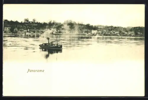 AK Lauenburg a. d. Elbe, Panorama mit Boot