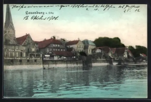 AK Lauenburg / Elbe, Uferpartie mit Kirche