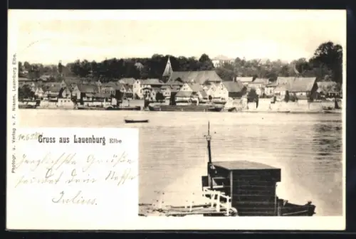 AK Lauenburg /Elbe, Uferpartie mit Kirche