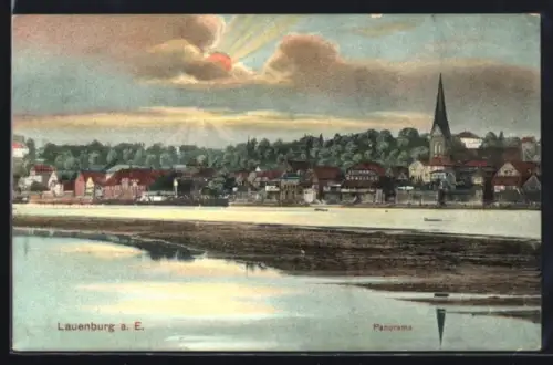 AK Lauenburg a. E., Panorama mit Kirche