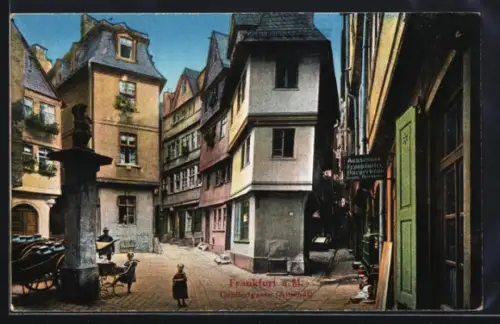 AK Frankfurt a. M., Goldhofgasse, Gasthaus Ausschank Frankfurter Bürgerbräu, Strassenpartie