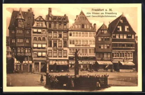 AK Alt-Frankfurt, Alte Häuser am Römerberg und Gerechtigkeitsbrunnen