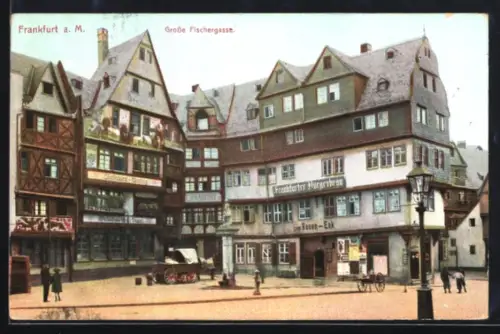 AK Alt-Frankfurt, Grosse Fischergasse mit Gasthaus zum Rosen-Eck