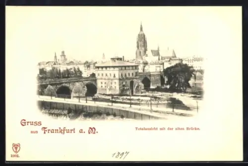 AK Frankfurt a. M., Totalansicht mit der alten Brücke