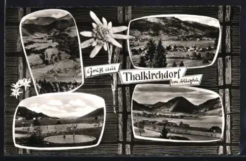 AK Thalkirchdorf im Allgäu, Teilansicht, Schwimmbad, Ortspartie