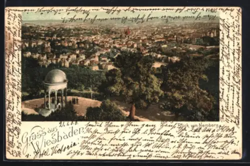 AK Wiesbaden, Blick vom Neroberg auf den Ort