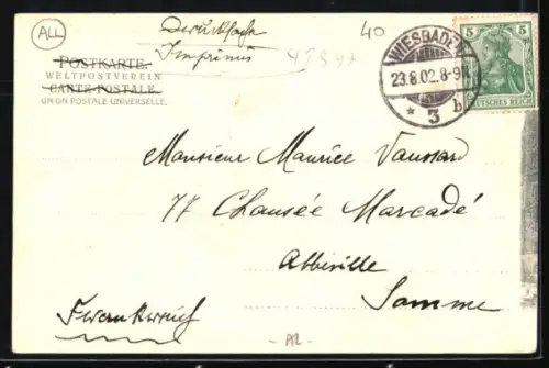 AK Wiesbaden, Rathaus mit Brunnen