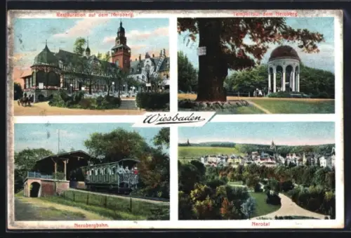 AK Wiesbaden, Nerotal, Tempel auf dem Neroberg, Restauration auf dem Neroberg