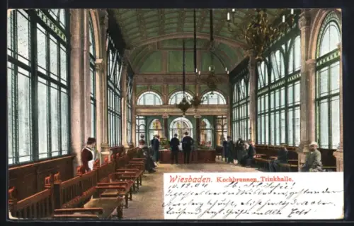 AK Wiesbaden, Kochbrunnen, Trinkhalle, Innenansicht