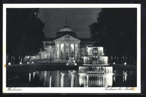AK Wiesbaden, Kurhaus bei Nacht