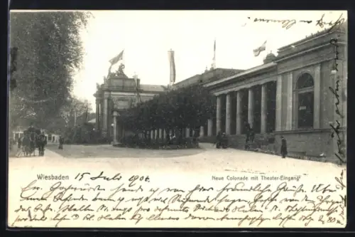 AK Wiesbaden, Neue Colonnade mit Theater-Eingang