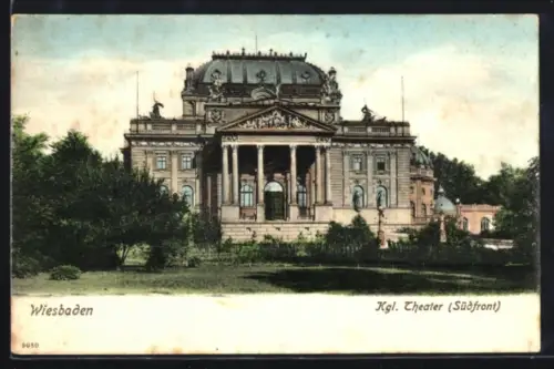 AK Wiesbaden, Königliches Theater Südfront