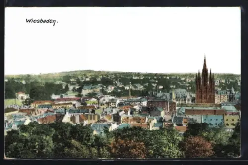AK Wiesbaden, Teilansicht mit Kirche