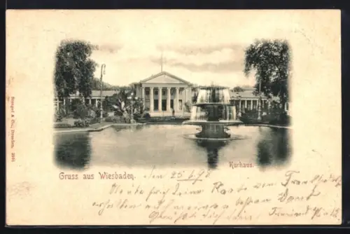 AK Wiesbaden, Kurhaus mit Brunnen