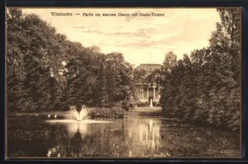 AK Wiesbaden, Warmer Damm mit Staats-Theater