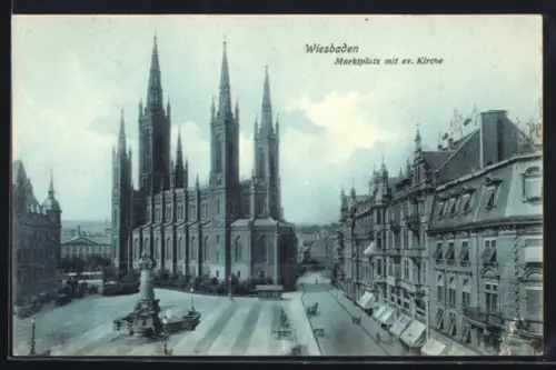 AK Wiesbaden, Marktplatz mit evangelischer Kirche