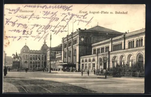 AK Hannover, Bahnhof mit Ernst August-Platz