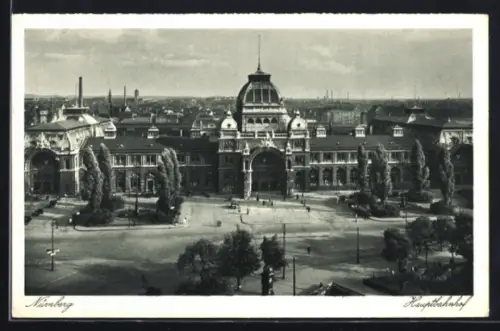 AK Nürnberg, Hauptbahnhof mit Strassenpartie