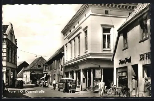 AK Varel, Blick in die Obernstrasse mit Geschäften