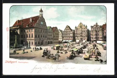 AK Stuttgart, Wochenmarkt am Marktplatz