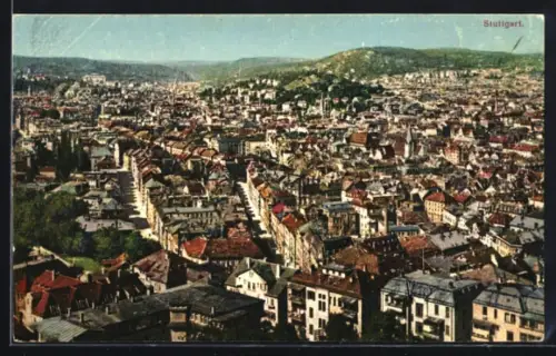 AK Stuttgart, Panoramablick aus der Vogelschau