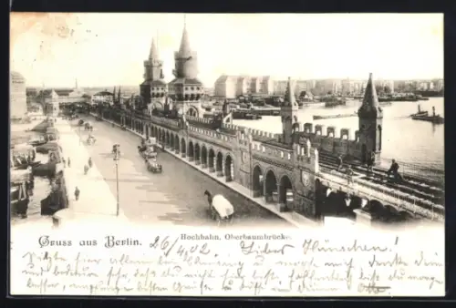 AK Berlin-Friedrichshain, Hochbahn, Oberbaumbrücke