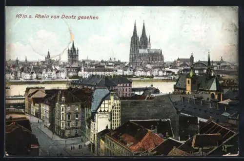 AK Köln a. Rhein, Dom und Altstadt von Deutz gesehen
