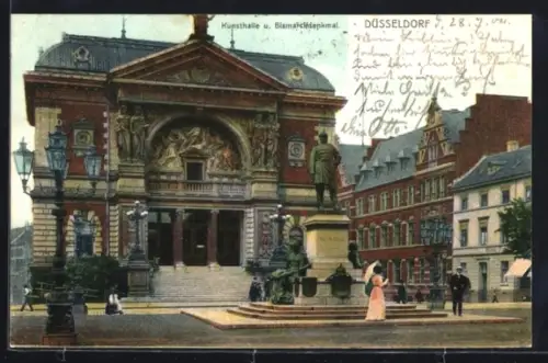 AK Düsseldorf, Kunsthalle, Bismarckdenkmal