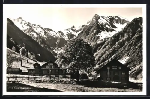 AK Spielmannsau b. Oberstdorf, Hotel-Pension Berghof, Gebirgslandschaft