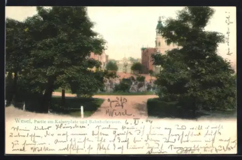 AK Wesel, Kaiserplatz und Bahnhofstrasse