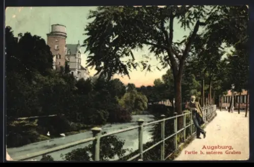AK Augsburg, Partie b. unteren Graben