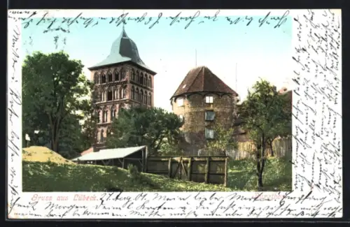 AK Lübeck, Burgtor, Pulverturm