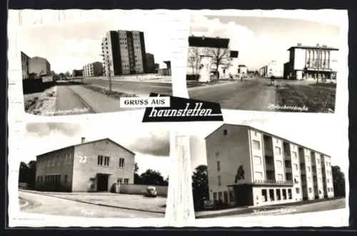 AK Haunstetten, Landsberger Strasse, Hofackerstrasse, Post und Kreissparkasse