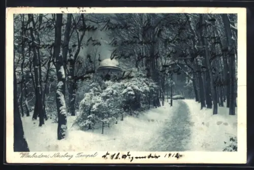 AK Wiesbaden, Neroberg Tempel im Winter