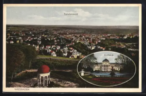 AK Wiesbaden, Totalansicht vom Neroberg gesehen, Kurhaus