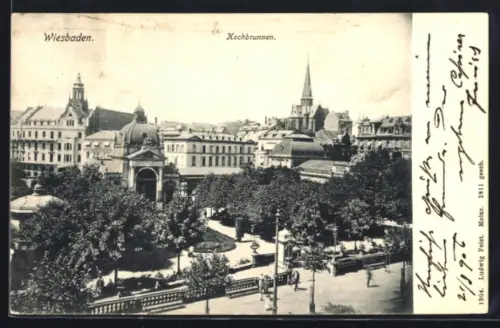 AK Wiesbaden, Kochbrunnen aus der Vogelschau