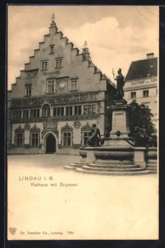 AK Lindau i. B., Rathaus mit Brunnen