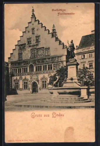 AK Lindau, Rathaus mit Brunnen und Gasthof