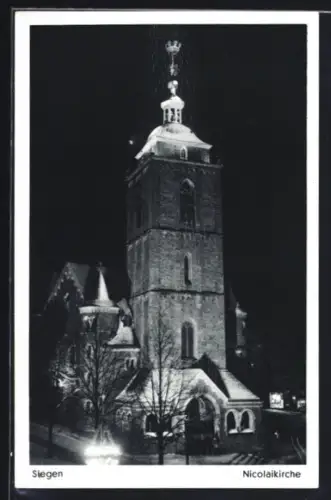 AK Siegen, Nikolaikirche bei Nacht