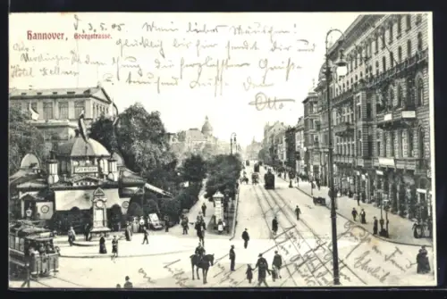 AK Hannover, Georgstrasse, Strassenszene mit Hotel Kellner