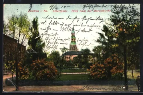 AK Zwickau i. Sa., Albertplatz, Blick nach der Marienkirche
