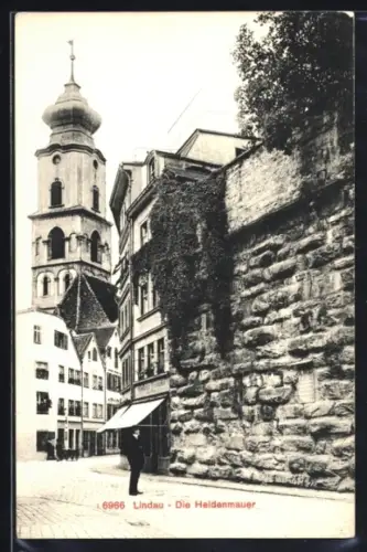 AK Lindau, Die Heidenmauer, mit Turmgebäude