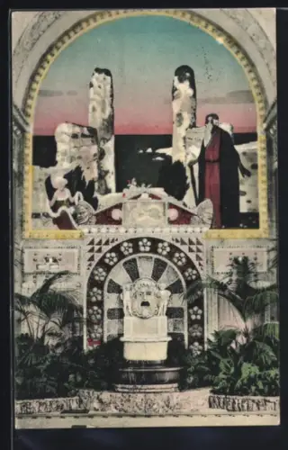 AK Wiesbaden, Kurhaus, Wandgemälde u. Brunnen