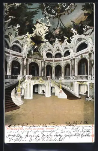 Lithographie Wiesbaden, Foyer im königl. Theater