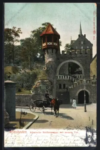 AK Wiesbaden, Römische Heidenmauer mit neuem Tor